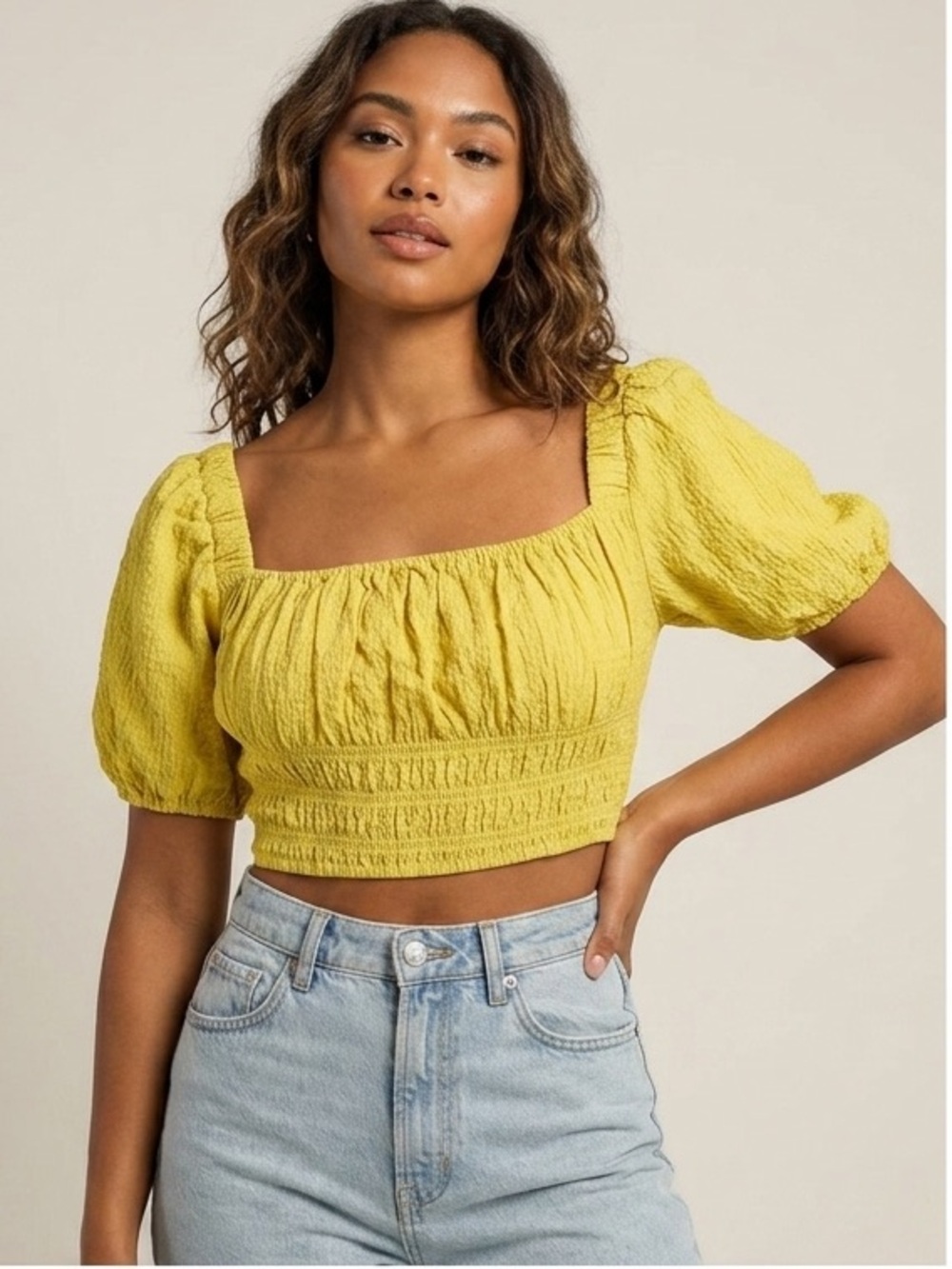 NWT Urban Outfitters Yellow Puff Sleeve Crop Top